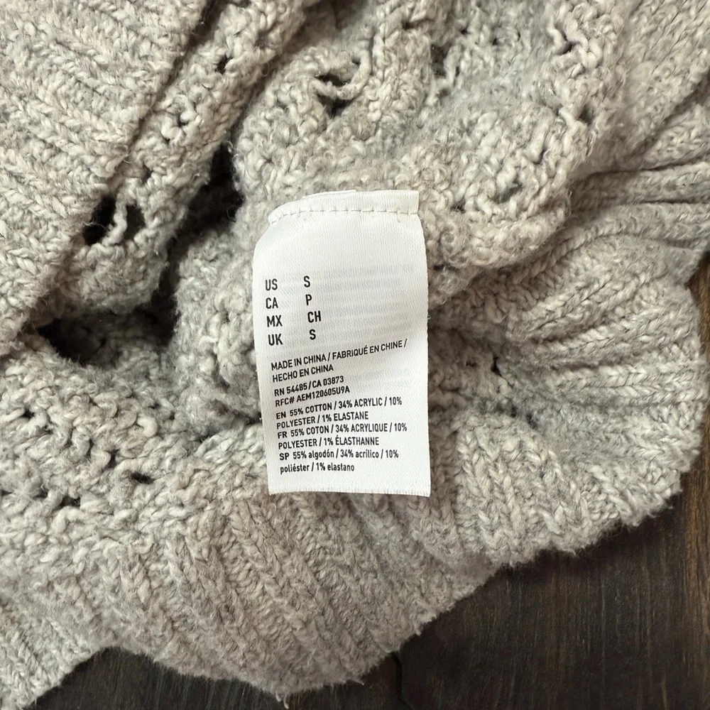 American Eagle Gray Crochet Mock Neck Open Knit Sweater Size S